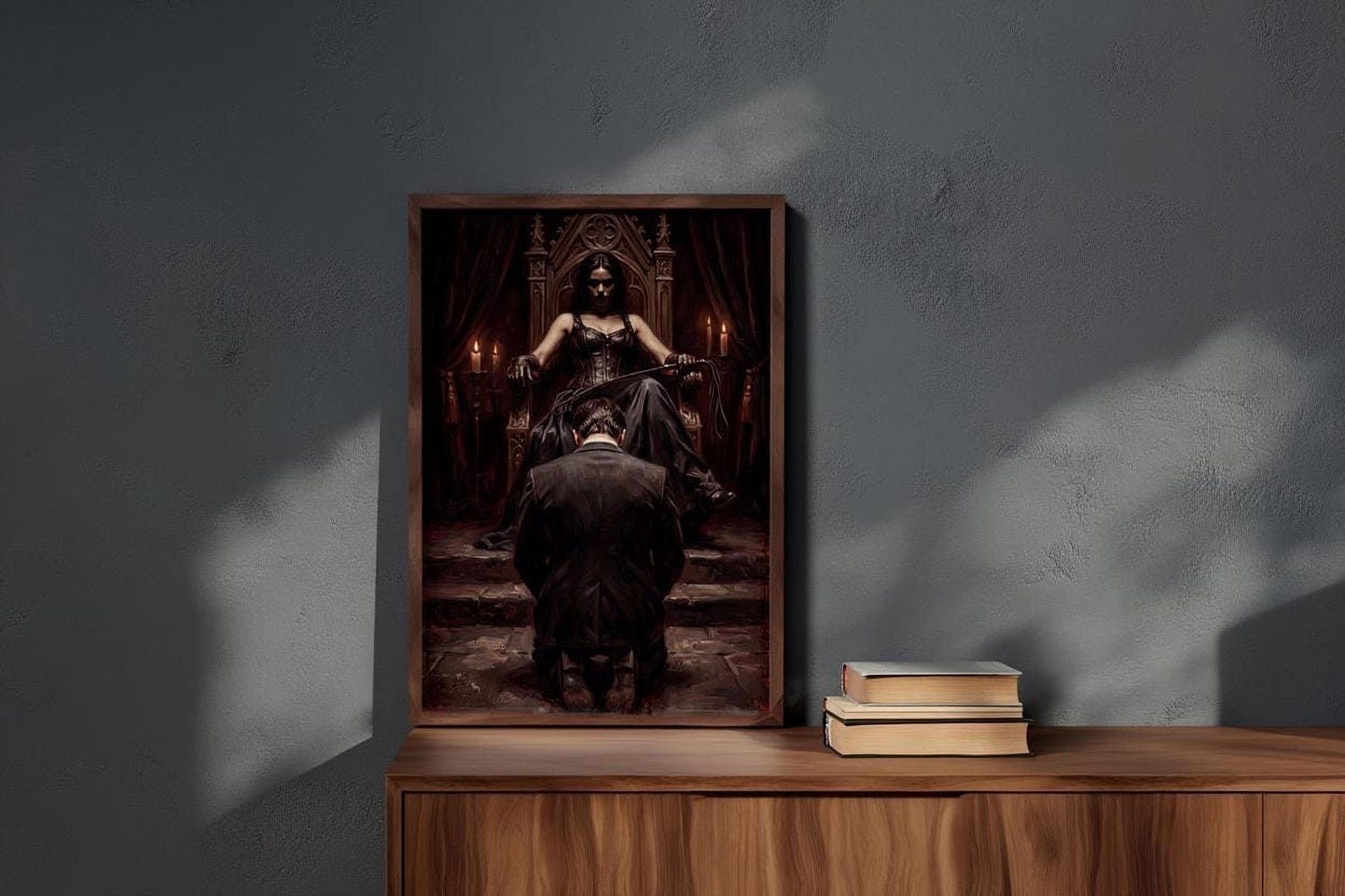 Impressão artística de dominatrix gótica, pintura a óleo de femdom ...