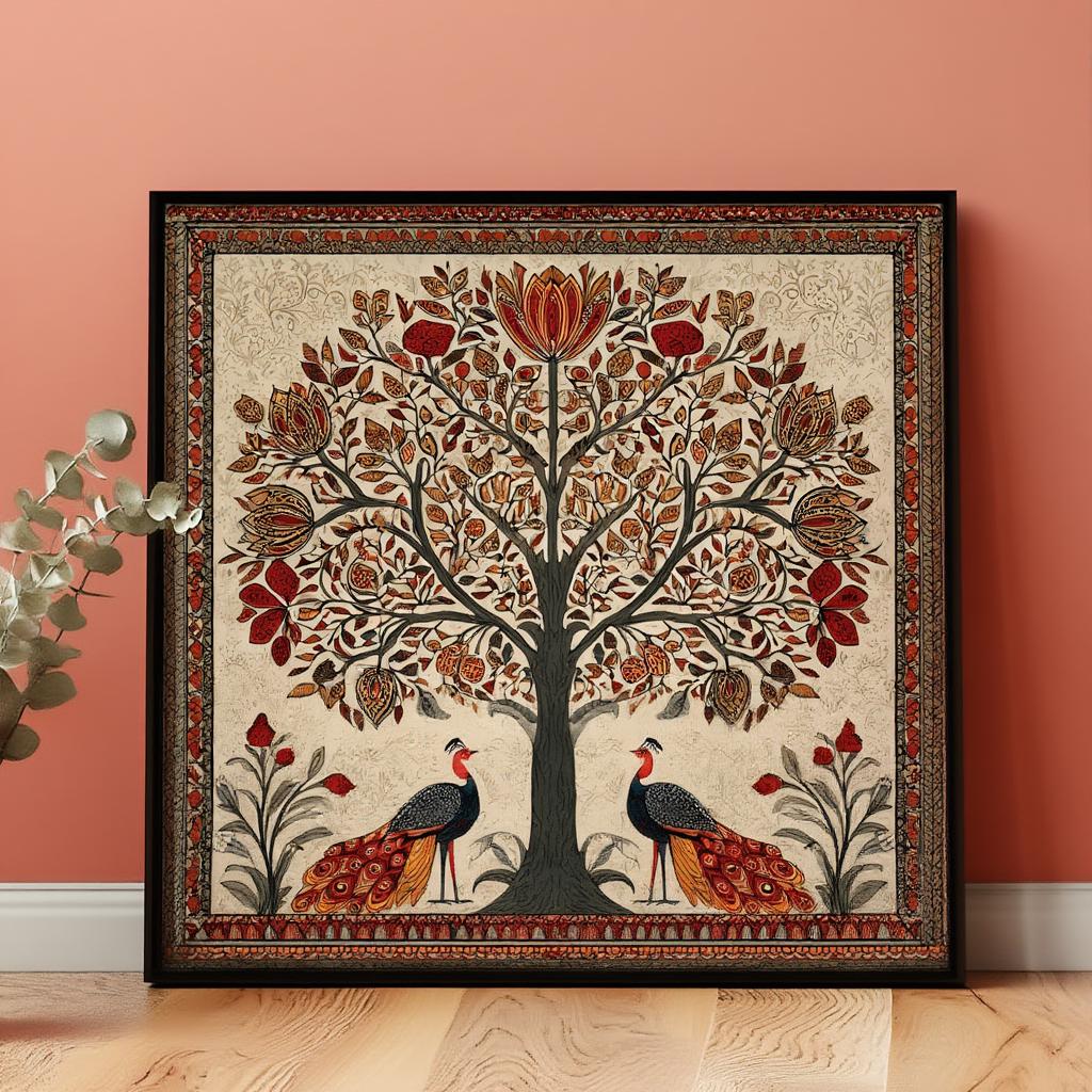 Madhubani Tree of Life Painting - Spiritual Indian Folk Wall Art ...