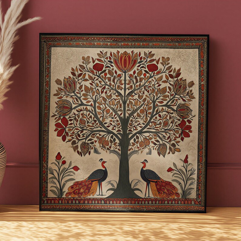 Madhubani Tree of Life Painting - Spiritual Indian Folk Wall Art ...