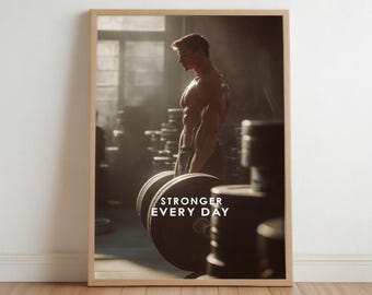 Retro Bodybuilding Gym Print - Classic Muscle Man Weightlifting Wall Art, Powerlifting Fitness Motivation Decor, Printed Home Gym Poster