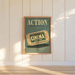 Cinema Wall Art Set of 3, Retro Movie Poster Triptych, Vintage Film Decor, Classic Theater Room Prints, Mid Century Home Theater Posters