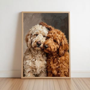 Goldendoodle Canvastavla, Två kärleksfulla gyllene klotter, Husdjursminneskonst, Söt hundälskareporträttgåva