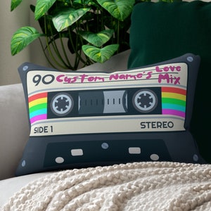 Presente personalizado para namorada, presente personalizado para namorado, travesseiro de fita mix cassete