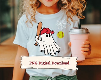 Halloween Softbol PNG, Ghost Girls Softball Player Descarga instantánea, Archivo digital PNG