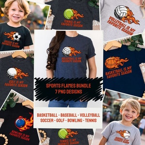 Balle de sport flammes Bundle - lot de 7 modèles PNG - baseball, basket-ball, golf, volley-ball, bowling, tennis, football, téléchargement numérique