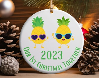 Personalized Christmas Ornament 2024, Our First Christmas, Custom Pineapple Swinger Ornament