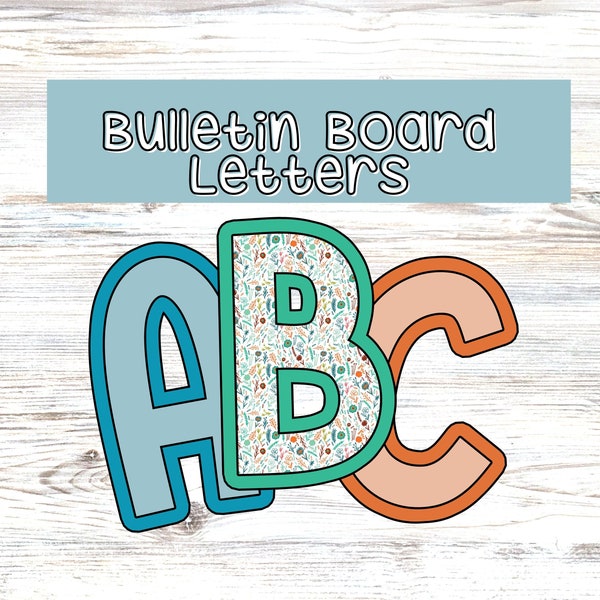 Spring Primary Font Bulletin Board Letters Bundle, Alphabet & Special Characters, Teal Floral, Orange Pastel, Blue Pastel, Digital Download