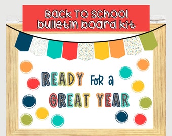 Colorful Back to School Bulletin Board Kit, Ready for a Great Year, Digital Download, Elementary Classroom Decor