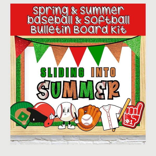 Spring and Summer Baseball and Softball Theme Bulletin Board Kit Bundle, Digital Download, Elementary and Middle School Classroom Door Decor