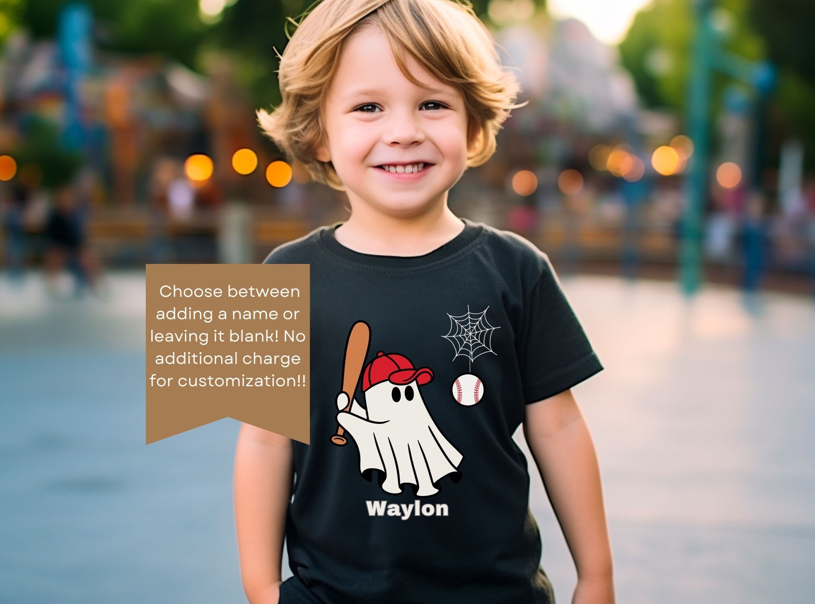 Halloween Baseball Shirt for Boys, Spooky Baseball Player Ghost Boys TShirt