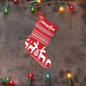 Medias navideñas personalizadas, diseño retro vintage clásico, medias navideñas con nombre personalizado, regalo de decoración navideña, juego de medias familiares