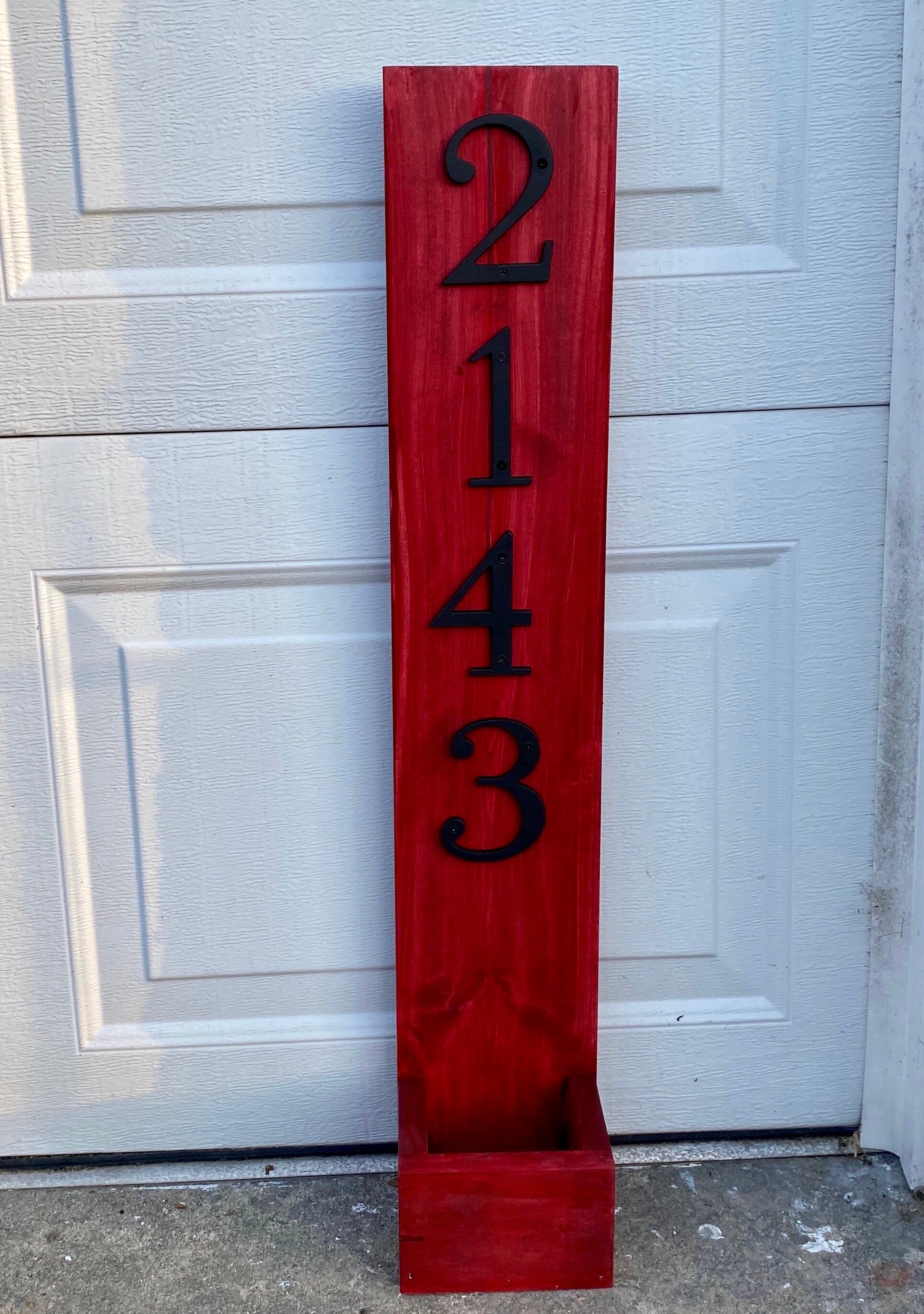 Vertical House Number Planter Box Wooden Address Sign Etsy