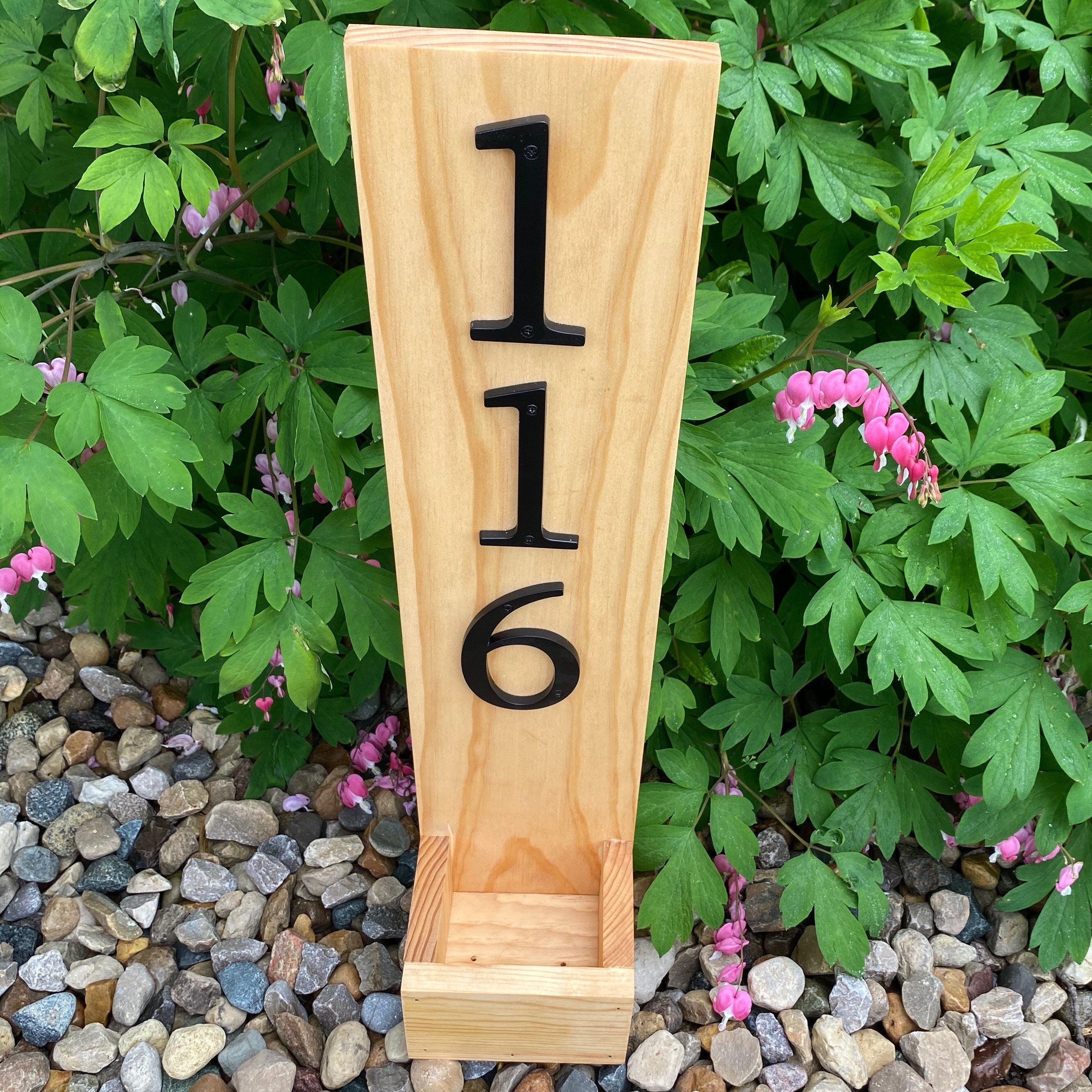 Vertical House Number Planter Box Wooden Address Sign Etsy
