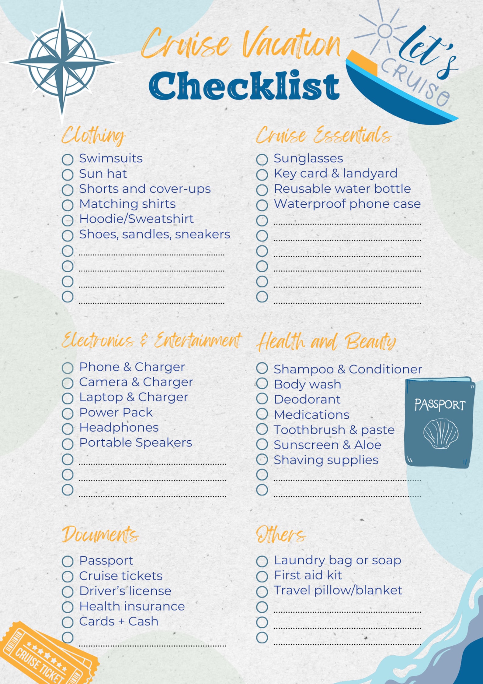 Editable Cruise Vacation Packing List, Digital Download, Printable