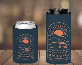 Keep It Simple Can Cooler | Minimalist Camper Coozie | Retro Van Drink Holder | 12 oz & Slim Can Cozy