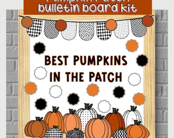 Kit de tablón de anuncios de otoño, tablón de anuncios imprimible de Halloween, decoración de puerta de aula de Acción de Gracias, las mejores calabazas del huerto, clase de primaria