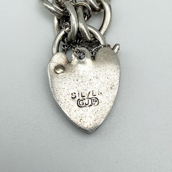 Vintage Georg Jensen Sterling Silver Heart Padlock Curb Bracelet