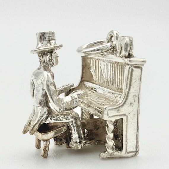 NUVO Vintage 925 Sterling Silver Pianist Charm Grand Piano Player Music Lover Pendant Bracelet Necklace Jewellery Gift