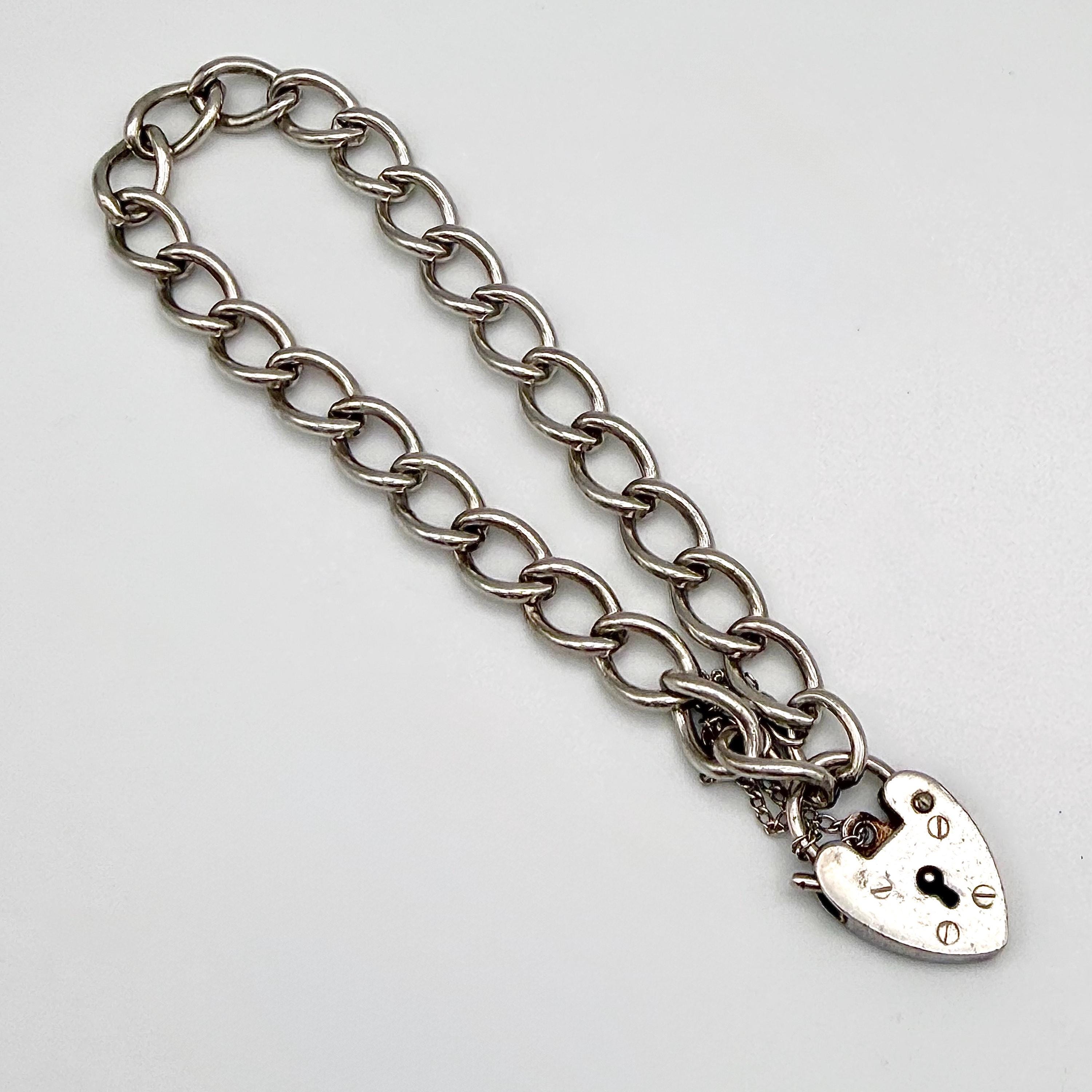 VINTAGE シルバー925 ブレスレット Vintage Georg Jensen Sterling Silver Heart Padlock Curb Bracelet