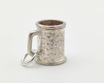 Vintage 925 Sterling Silver Beer Stein Charm German Tankard Pendant Oktoberfest Bracelet Pub Gift