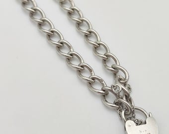 Vintage Georg Jensen Sterling Silver Heart Padlock Curb Bracelet