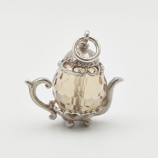 Vintage 925 Sterling Silver Teapot Charm Ornate Hinged Opening Pendant Tea Lover Bracelet Charm Gift