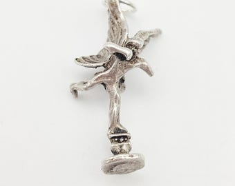 Colgante vintage de ángel querubín de plata de ley 925 con forma de Cupido alado, ángel de la guarda, joyería religiosa, regalo