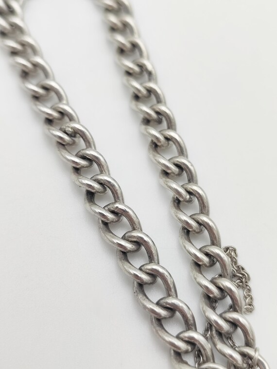 Vintage 925 Sterling Silver Curb Chain Bracelet With Heart Padlock