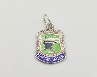 Vintage 925 Sterling Silver Gretna Green Enamel Shield Charm Souvenir Travel Pendant Bracelet Necklace Collectable Jewellery Gift