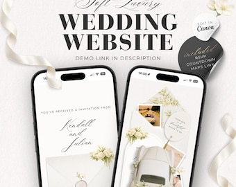 Minimal Wedding Website Template, Editable Canva Invitation with RSVP, Countdown & Maps