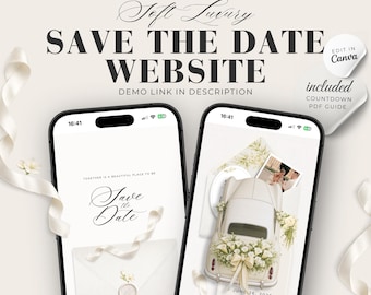 Digital Save the Date Wedding Website Template with Countdown, Editable Canva
