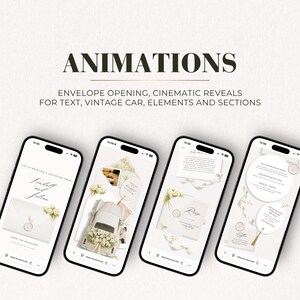 Animated minimal wedding website template with envelope opening, vintage car reveal, RSVP form, live countdown and cinematic sections.