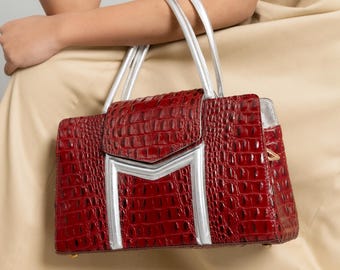 Handmade Genuine Leather Croc Embossed Top Handle Tote Bag