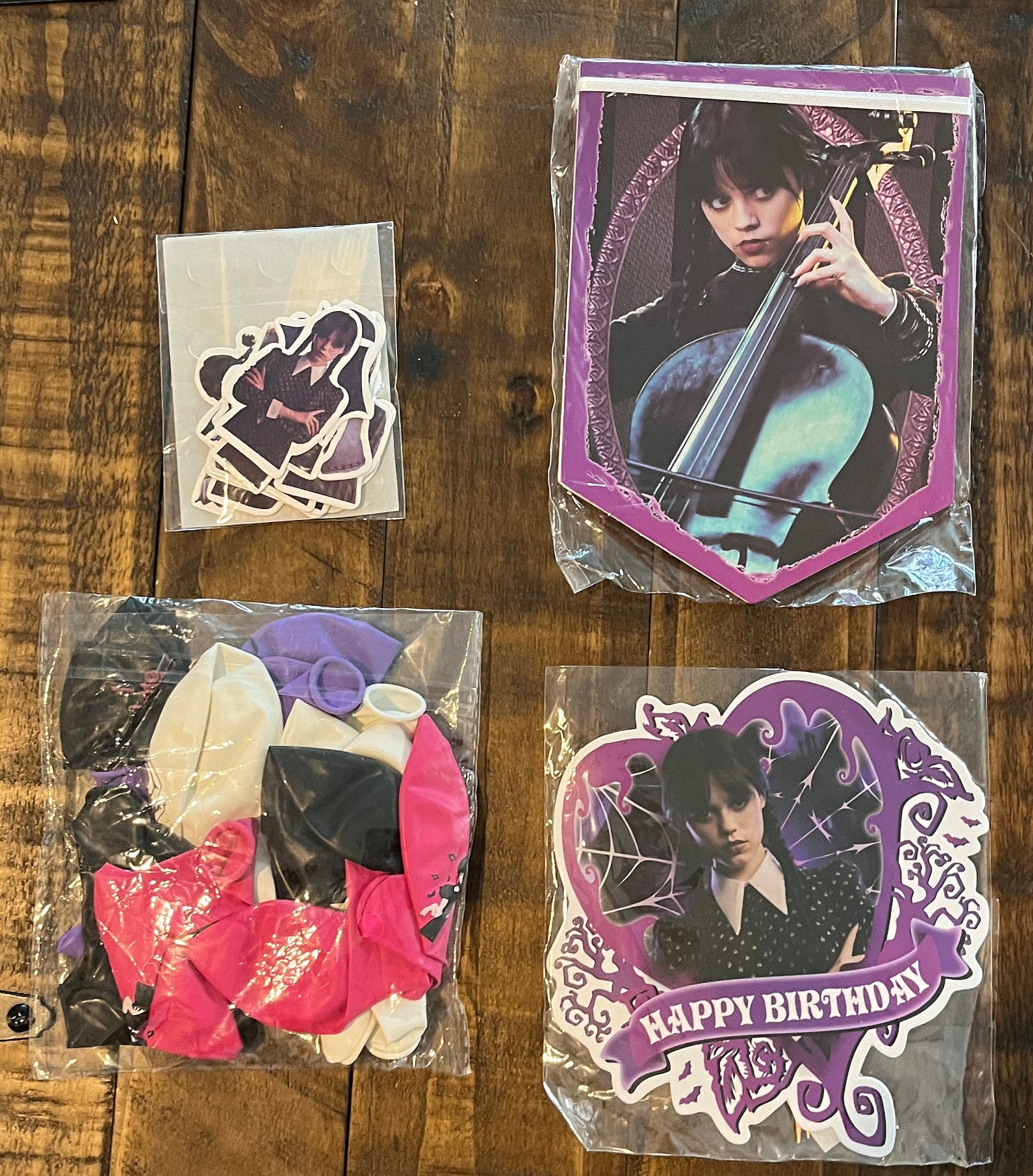 Wednesday Addams Cake Topper Cupcake Decoration Balloons Birthday Banner purple black party supplies