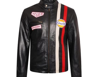 Handmade Steve McQueen Le Mans Gulf Leather Jacket