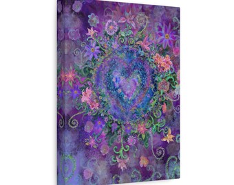 Canvas muurkunst vlinderhart: paarse bloemen LoveSwirl-print