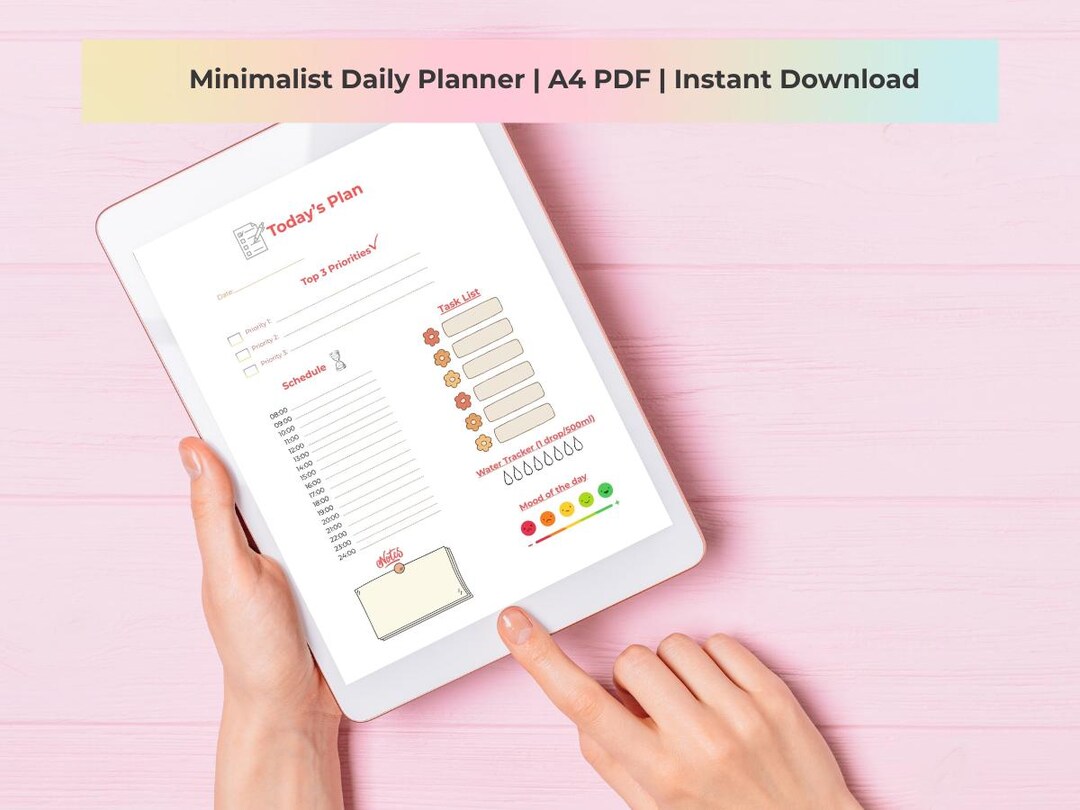 Minimalist Daily Planner | A4 Printable PDF | Productivity Organizer ...
