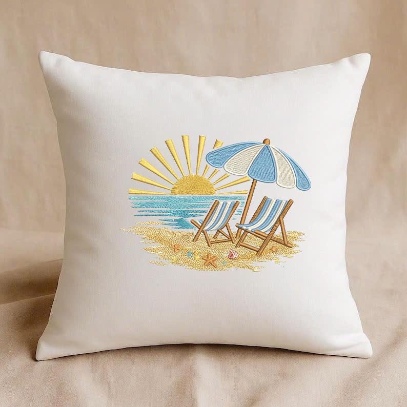 Beach Sunset Chairs Embroidery Design, Summer Tropical Scene Machine ...
