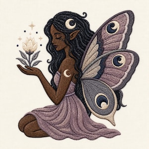 Moon Fairy Embroidery Design, Boho Moth Wings Celestial Whimsical (Digital File)