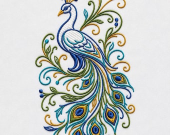 Peacock Embroidery Design, Elegant Boho Bird Art, Royal Feather Botanical Decor (Digital File)