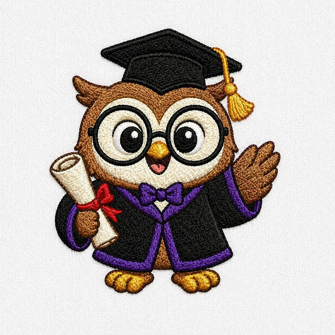 Diseño de bordado de búho graduado, graduado con diploma (archivo ...