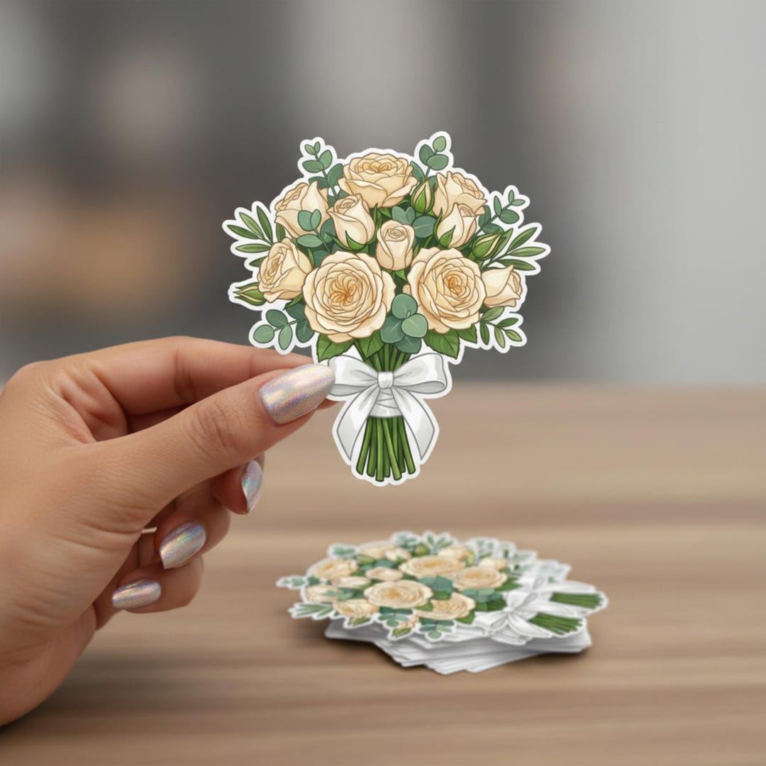 White Rose Bridal Bouquet Sticker | Minimal Floral Sticker | Bridesmaid ...