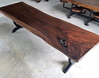 9' Foot Single Slab Golden Acacia Live Edge Dining Table w/ Custom Powder Coat Legs- Custom Handcrafted Solid Wood Furniture / Made to Order