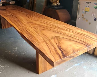 Handcrafted Golden Acacia Dining Table - 12' Single Slab, Custom Made