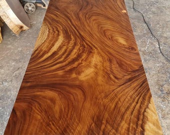 7' foot Single Slab Golden Acacia Straight Cut Dining Table w/ Stainless Steel Legs -Custom Handcrafted Solid Wood Furniture / Made to Order