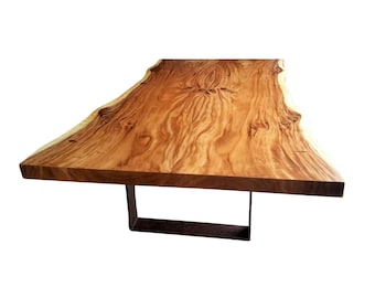 12' Foot Book-matched Golden Acacia Live Edge Dining Table w/ Solid Steel Legs - Custom Handcrafted Solid Wood Furniture / Made to Order