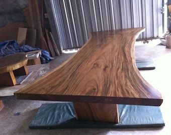 11' Foot Single Slab Golden Acacia Live Edge Dining Table with Acacia Slab Legs - Custom Handcrafted Solid Wood Furniture / Made to Order