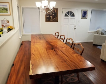 Tavolo da pranzo con panca in palissandro con bordo naturale – Realizzato a mano in legno massello