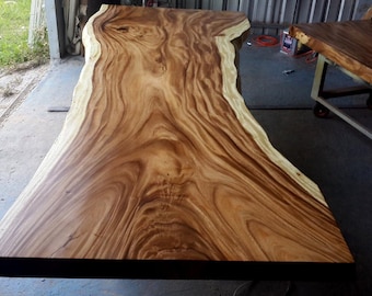 14' Foot Single Slab Golden Acacia Live Edge Dining Table - Custom Handcrafted Solid Wood Furniture / Made to Order