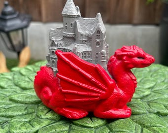 Ornamento de Castelo de Dragão, Decoração Medieval Fantástica, Acento Gótico para Casa, Presente para Amantes de Dragões Míticos